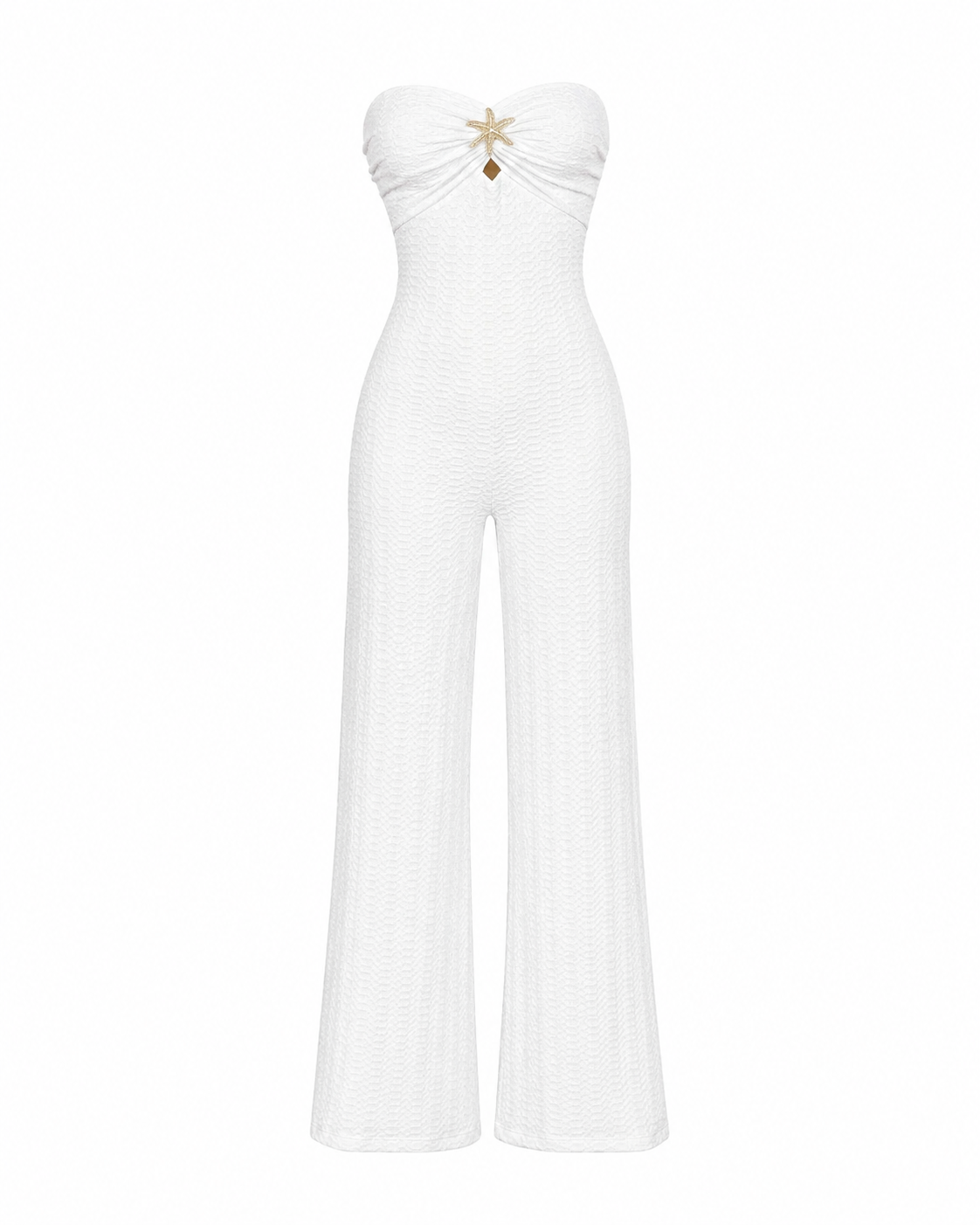 White Strapless Textured Wide-Leg Jumpsuit