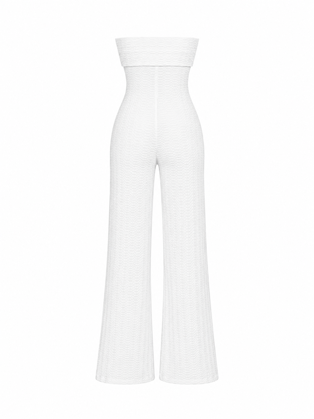White Strapless Textured Wide-Leg Jumpsuit