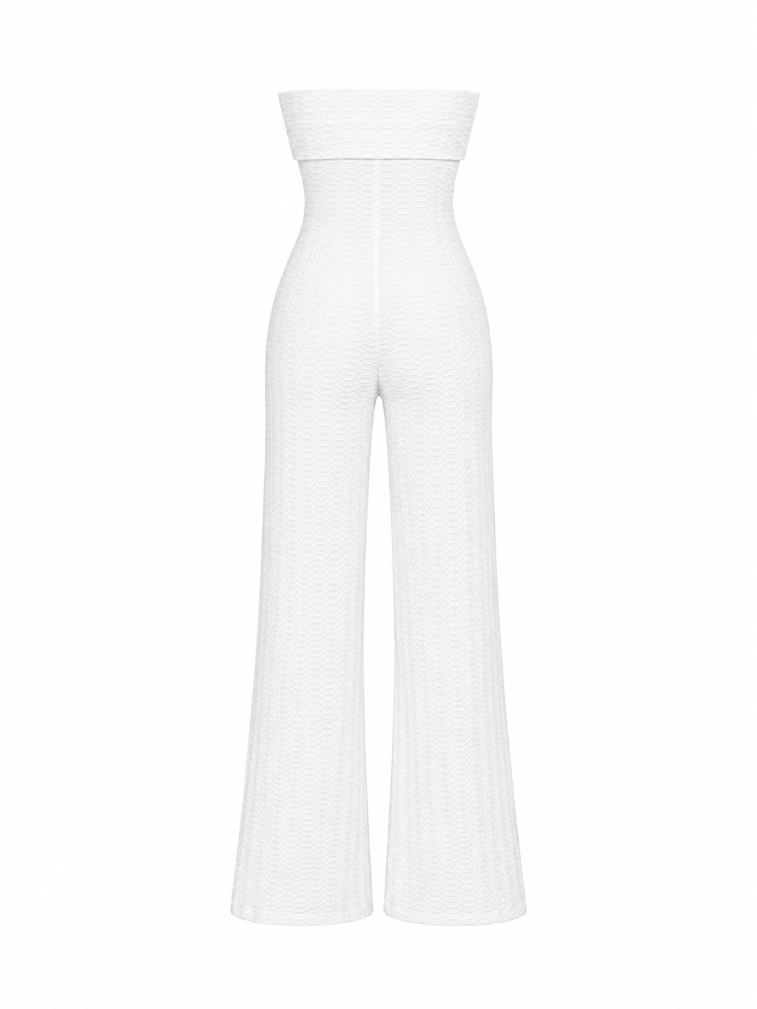 White Strapless Textured Wide-Leg Jumpsuit
