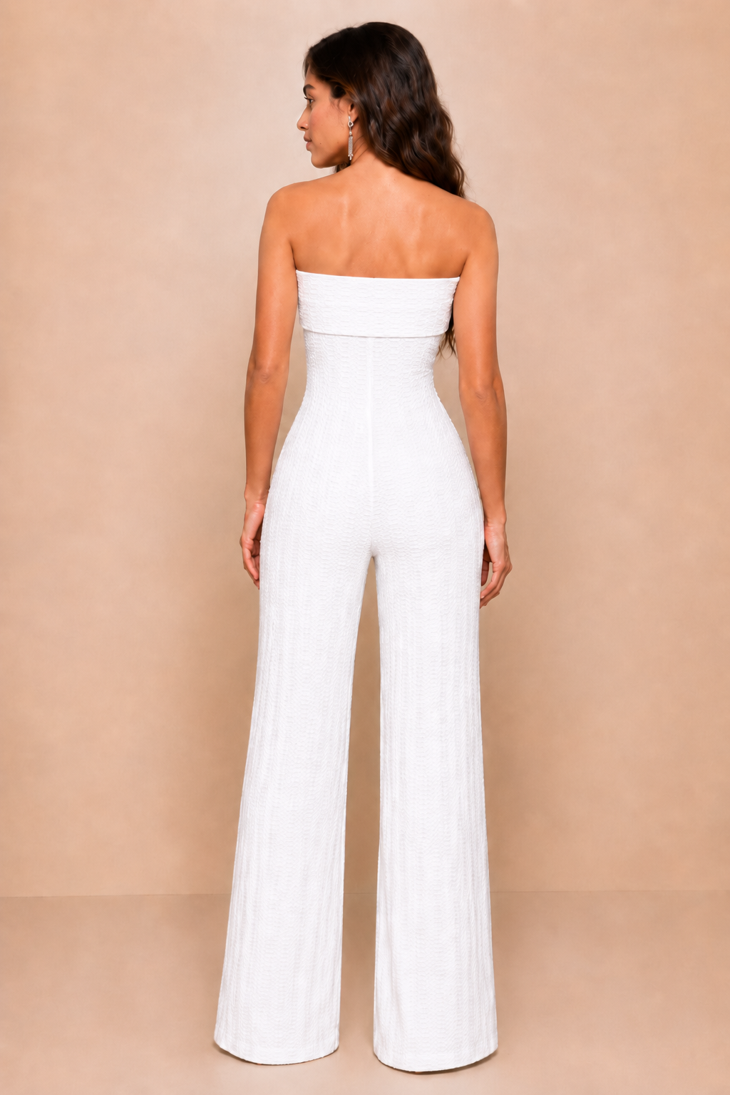 White Strapless Textured Wide-Leg Jumpsuit