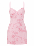 Pink Embroidered Lace-Up Mini Dress