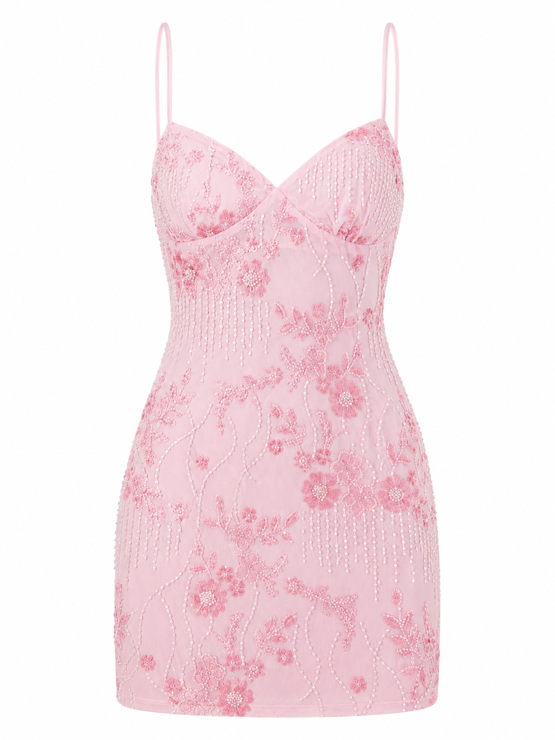Pink Embroidered Lace-Up Mini Dress