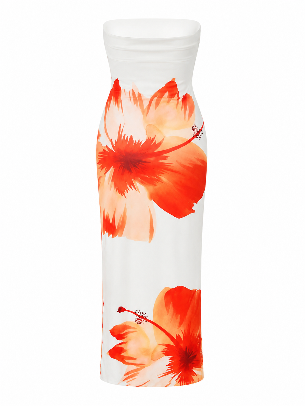 Orange Floral Strapless Maxi Dress