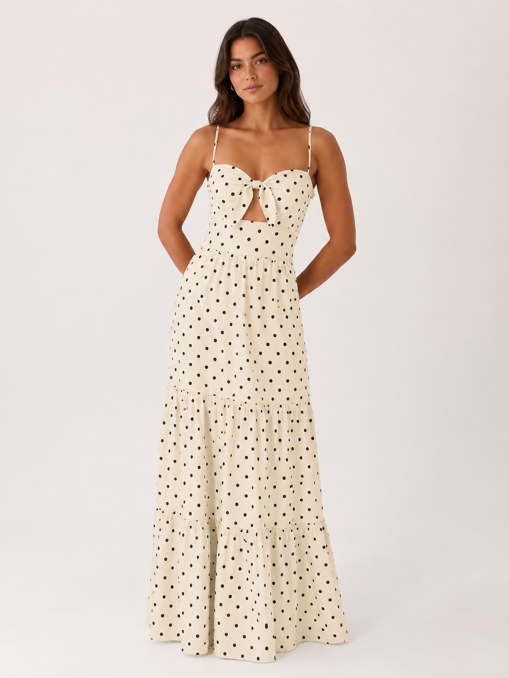 Polka Dot Tie-Front Cutout Maxi Dress