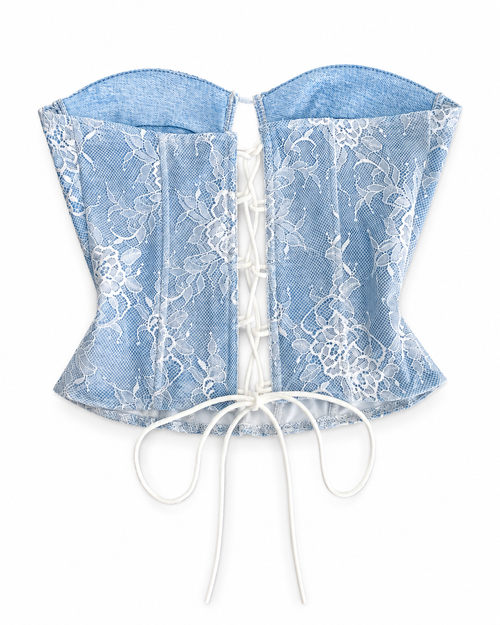 Blue Lace-Up Corset Tube Top