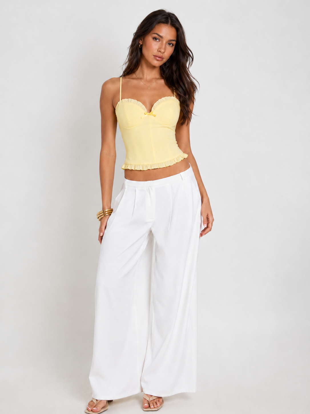 Ruffled Trim Bow Decor Cami Top