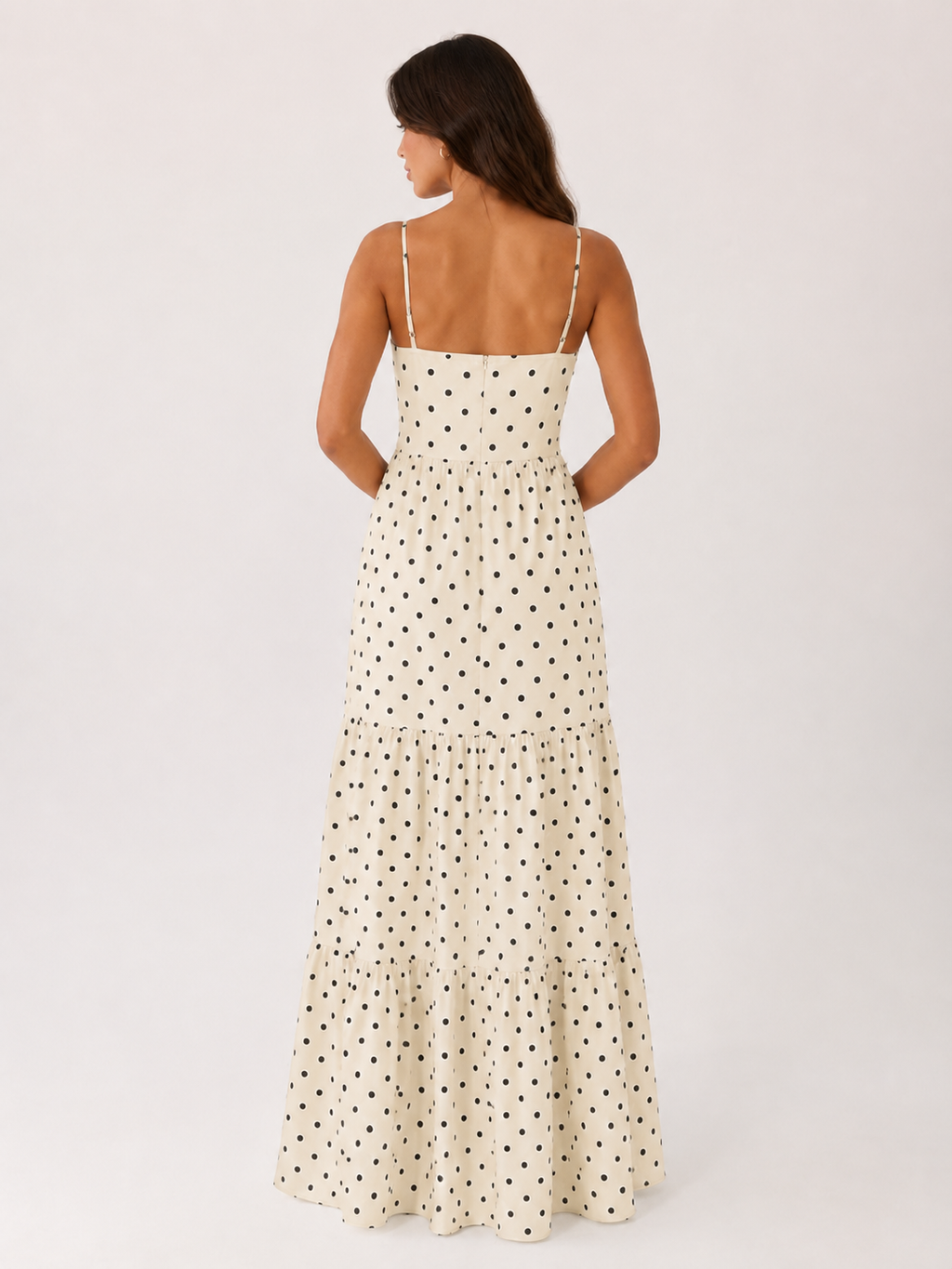 Polka Dot Tie-Front Cutout Maxi Dress