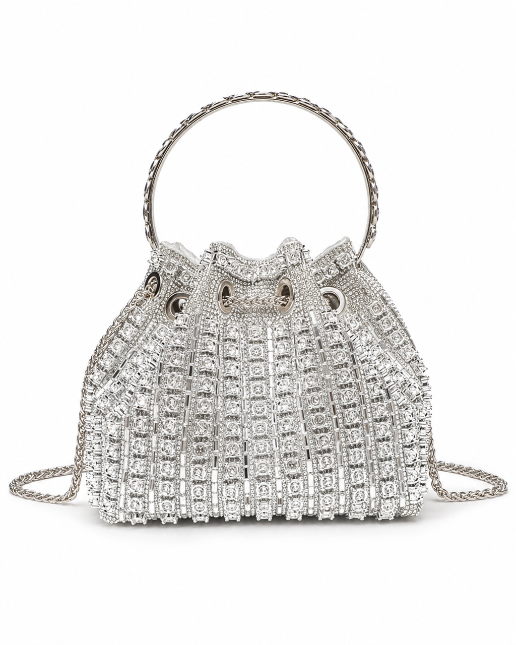 Rhinestone Embellished Bucket Crossbody Bag