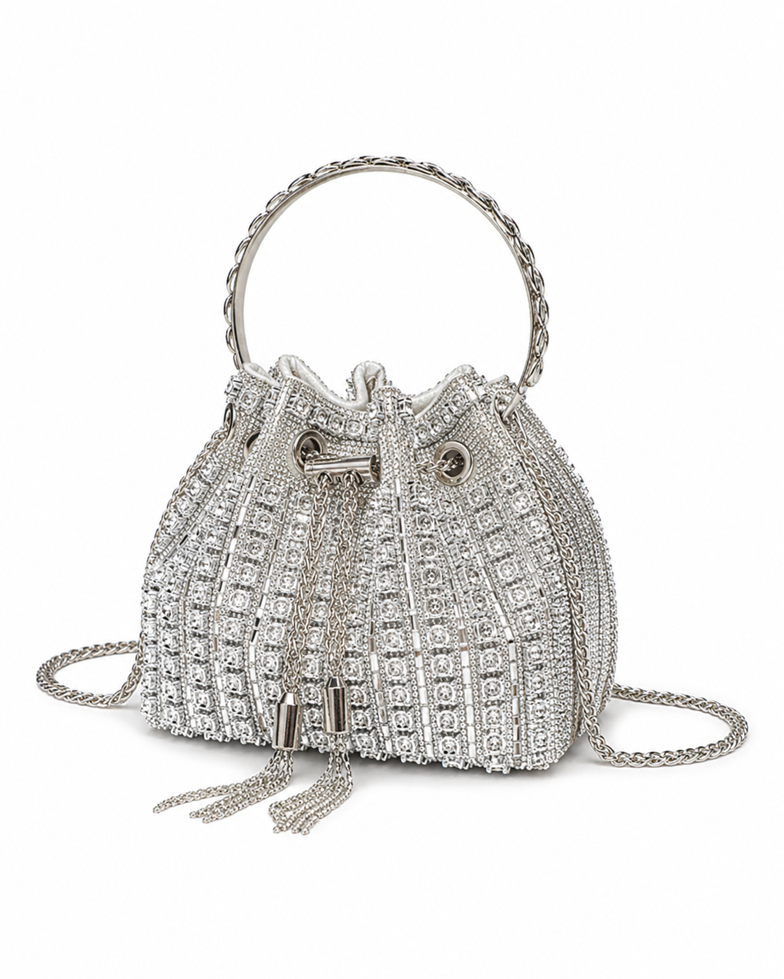 Rhinestone Embellished Bucket Crossbody Bag