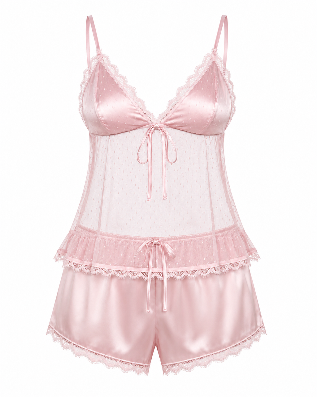 Tied Lace Trim Babydoll Lingerie Set