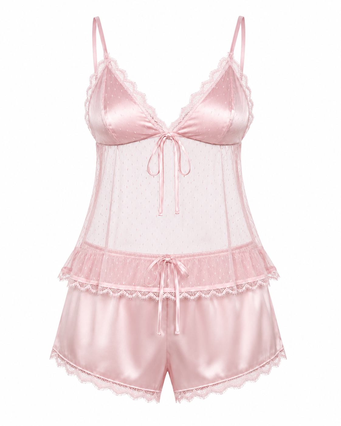 Tied Lace Trim Babydoll Lingerie Set