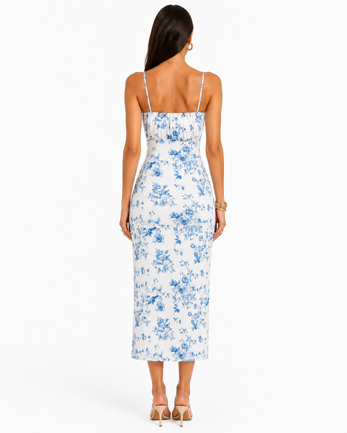Floral Print Ruched Slit Cami Dress