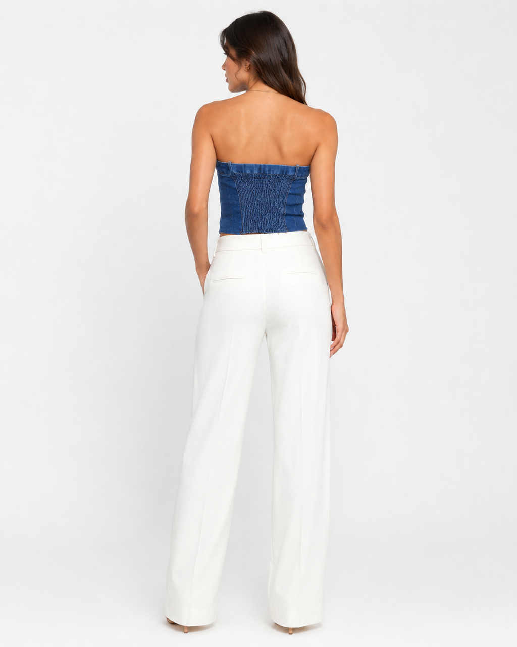 Button Front Denim Tube Top