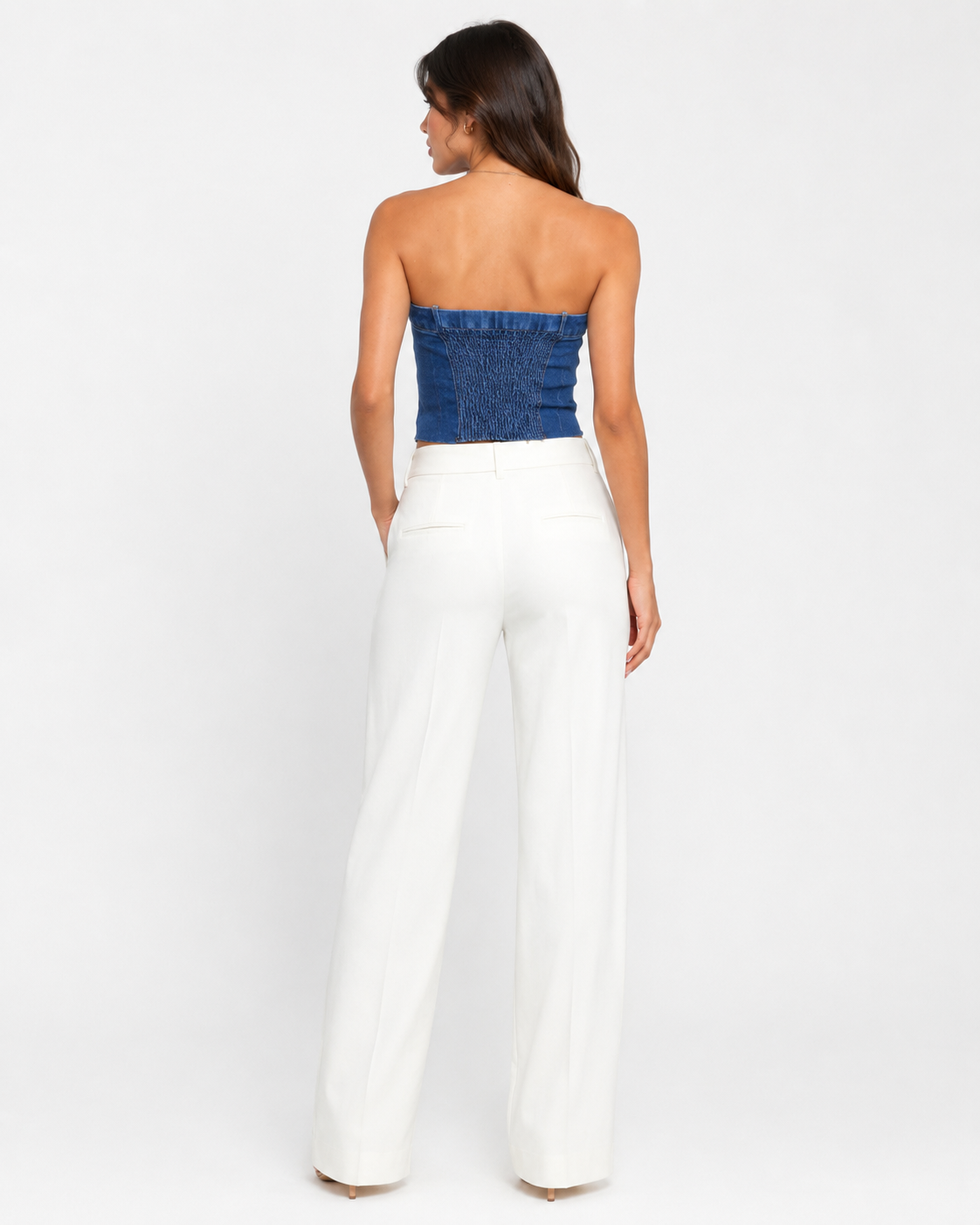 Button Front Denim Tube Top