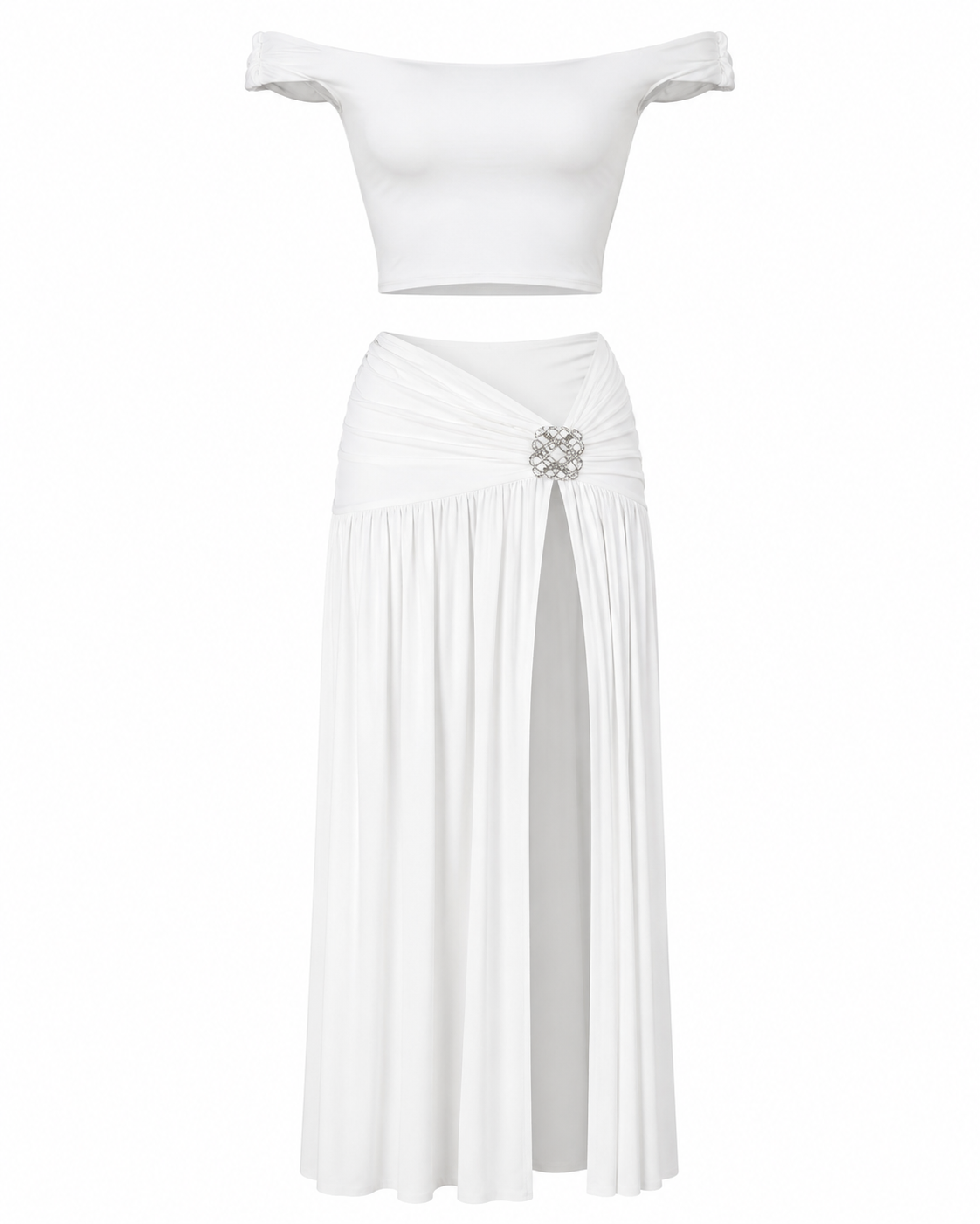 Off-Shoulder Top and Split Skirt Set