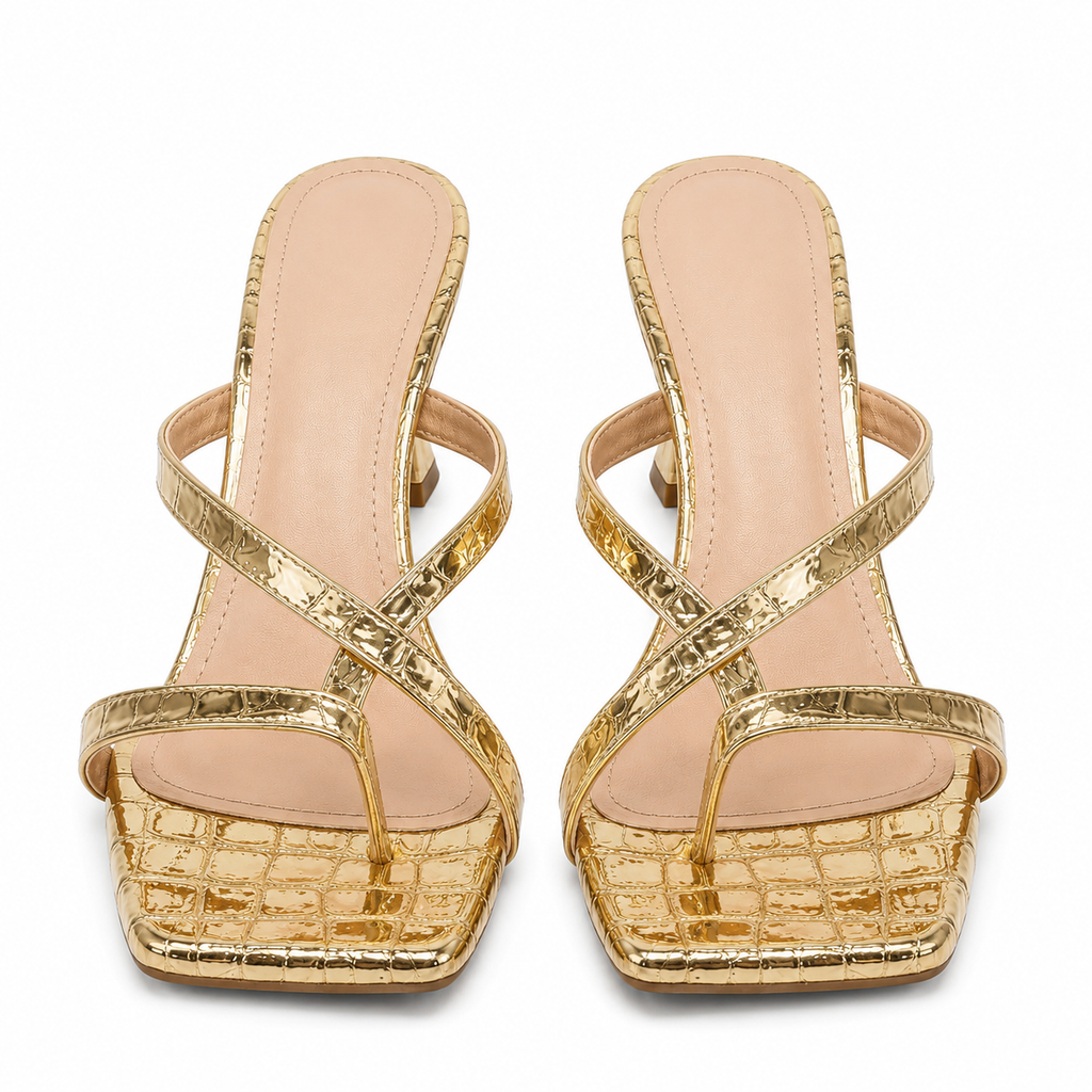 Crisscross Flare Heels Sandals