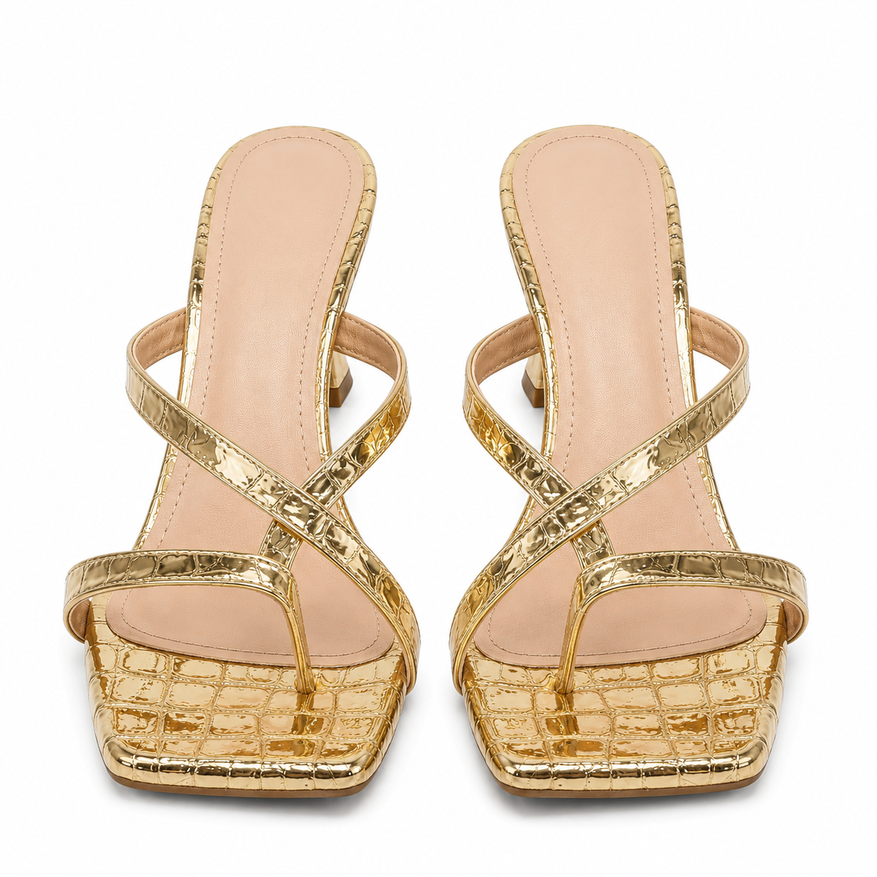 Crisscross Flare Heels Sandals